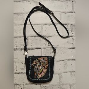 Boho Leather Crossbody w/ Embroidered Chief & Studs  Festival Bag